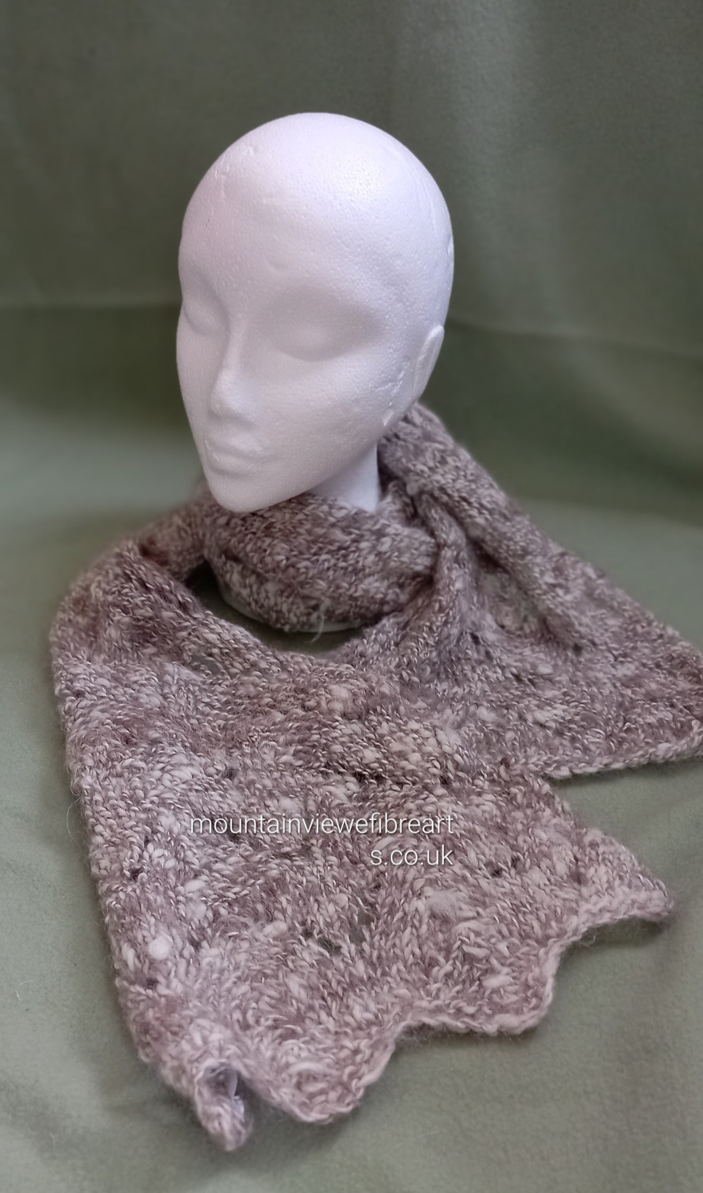 Rose grey Alpaca lace hand knitted and spun scarf